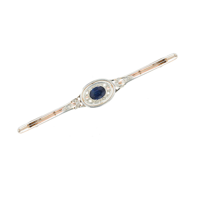 Broche vintage saphir de synthèse 0.49 carat et roses de diamants 2 ors 3.55g Comme neuf -  reconditionné disponible sur Gemme Les Bijoux